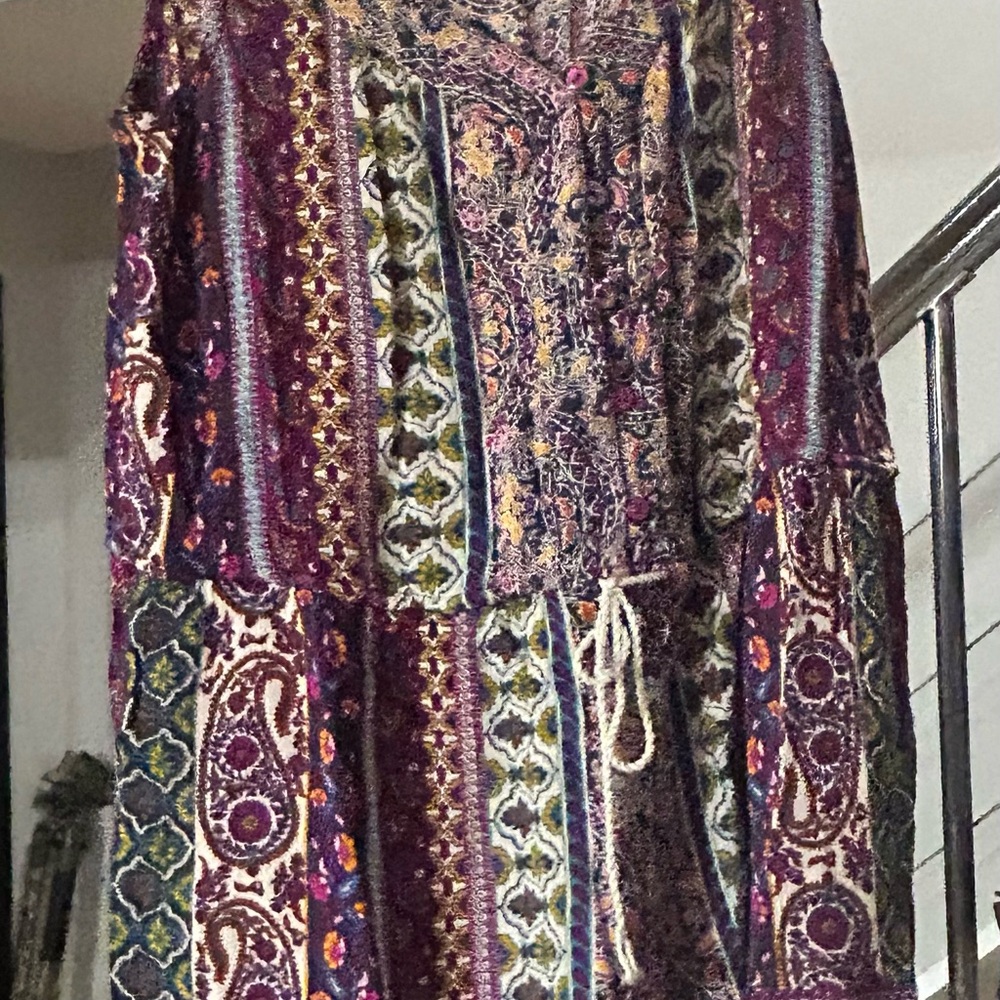 Altar'd State Paisley Patchwork Jumpsuit in Purple and Cream